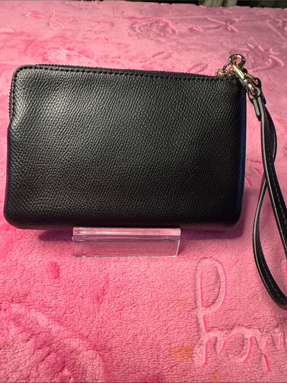 Coach Metallic Bronze & Black Leather Wristlet – Zip Pouch – 6.5 x 4.25